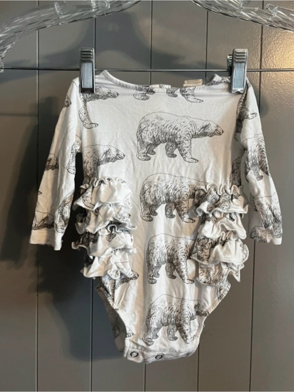 Kate Quinn bear bamboo ruffle bubble romper
